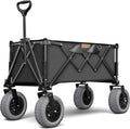 Folding Beach Wagon with Big All-Terrain Wheels for Off-Road Use (Sand/Gravel/Camping Trails) Extra Large Utility Cart with 9" Heavy-Duty Rubber Tires [Outland-XL by Stratton Forge] Black