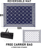 Outdoor Rug 8'x10' for Patios Waterproof Patio Rugs Outdoor Mats for Front Porch,Beach Mat,Reversible Plastic Straw Camping Rugs for Outside RV,Deck,Balcony,Backyard Navy Blue
