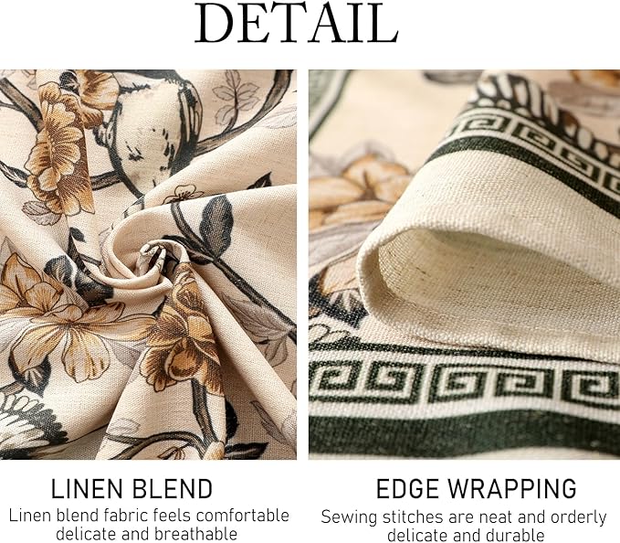 ISAENNE Designer Vintage Linen Small Round Table Cloth,Floral and Bird Pattern Elegant Tablecloth,Fall Wrinkle Resistant Home Decor Tablecloths for Dining Kitchen,Diameter 55"-Murad A