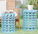Y&M Set of 3 Stacking Coffee Table for Living Room, Patio Side Table,Indoor End Tables for Bedroom, Outdoor Decorative Garden Stool with Heavy Duty Metal Frame Modern Industrial Decor - Light Blue