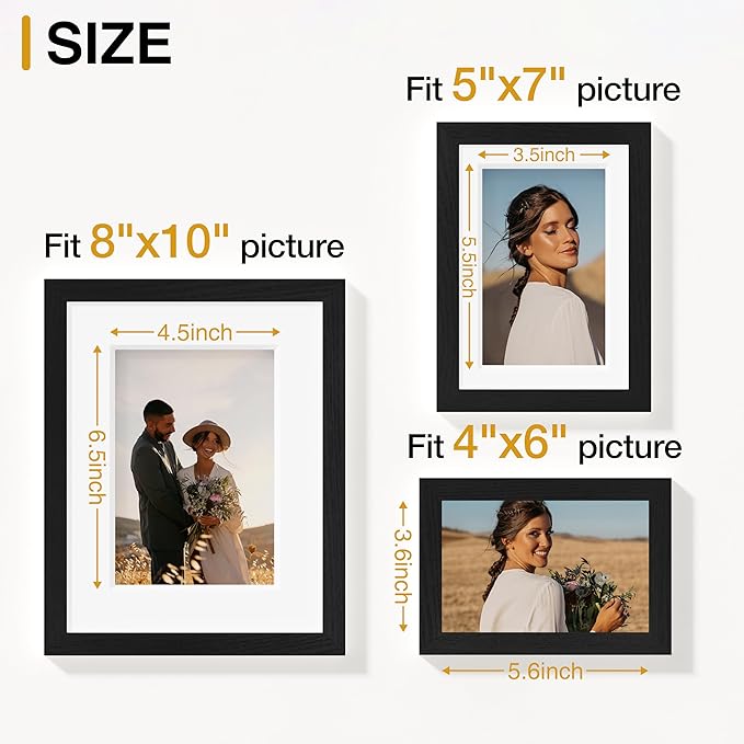 Vittanly 10 Pack Picture Frames Collage Wall Decor, Gallery Wall Frame Set for Wall or Tabletop Display, Engineered Wood and Shatter-resistant Plexiglass, Multi Sizes with 8x10, 5x7, 4x6 Frames, Black