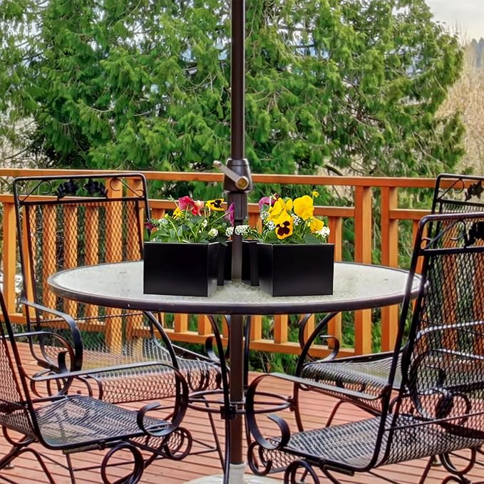 AuldHome Design Umbrella Planter for Patio Table (Black Square), w/Umbrella Hole, Enamelware Rectangular Planter Pots