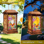 Butterfly Solar Lanterns Outdoor Waterproof, Metal & Glass Hanging Lights Garden Decor, Birthday Gifts for Women Mom Grandma Mothers Day, Decorative Lights for Outside Yard Patio Backyard Porch