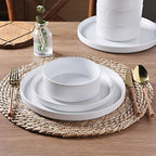 GBHOME Dinnerware Set for 4, 12 Piece Speckled Plates and Bowls Set with Glazed Bottom, Chip & Scratch Resistant Stoneware Plates Sets, Dishwasher & Microwave Safe Dishes (White, Service for 4)