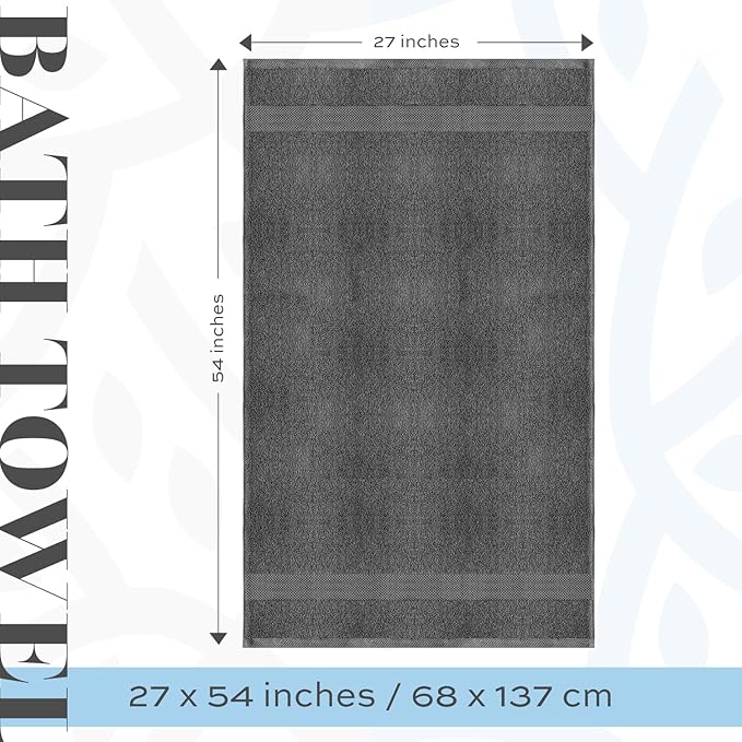 Luxury White Bath Towels Large - 100% Soft Cotton 700 GSM | Absorbent Hotel Bathroom Towel | 27 inch X 54 inch | Set of 4 | Gray