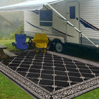 Outdoor Rug 8'x10' for Patios Waterproof Patio Rugs Outdoor Mats for Front Porch,Beach Mat,Reversible Plastic Straw Camping Rugs for Outside RV,Deck,Balcony,Backyard，Black&Beige