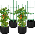 4 Packs 47 x 12 Inch Garden Tomato Cages with Grow Bags- Triangle Plant Support Trellis Assembled with Planter Bags- Garden Cucumber Vegetables Frames for Vertical Climbing Plants