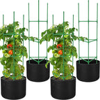 4 Packs 47 x 12 Inch Garden Tomato Cages with Grow Bags- Triangle Plant Support Trellis Assembled with Planter Bags- Garden Cucumber Vegetables Frames for Vertical Climbing Plants