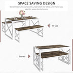VECELO Kitchen Dining Table Set for 4 to 6, 55" Wood Dinette 2 Benches with Metal Frame for Dinner Breakfast Nook and Small Space, Dark Brown