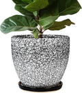 10 Inch Plant Pot - Ceramic Planter for Indoor Outdoor, Round Large Plant Pots, Modern Planter with Drainage Hole and Tray, Home Room Office Garden Decor, Gifts for Women Men, White-Black