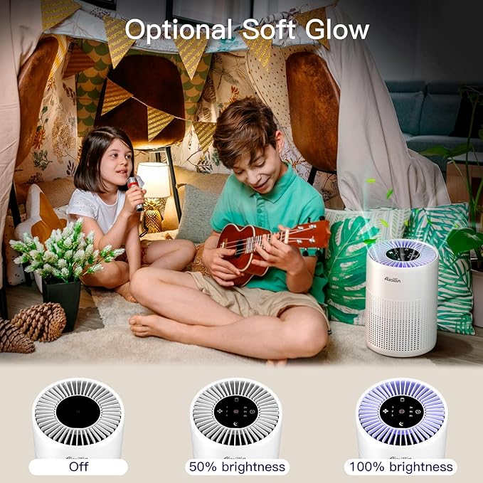 2 Pack Air Purifiers for Bedroom H13 True HEPA Air Filter Cleaner, Odor Eliminator, Remove Smoke Dust Pollen Pet Dander, Night Light For Home Living Room Dorm, Quiet 24dB Filtration System