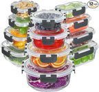 BAYZZ 24 Piece Glass Food Storage Containers with Lids, Airtight Glass Meal Prep Containers for Kitchen, BPA-Free Lunch Box, Microwave and Freezer Safe