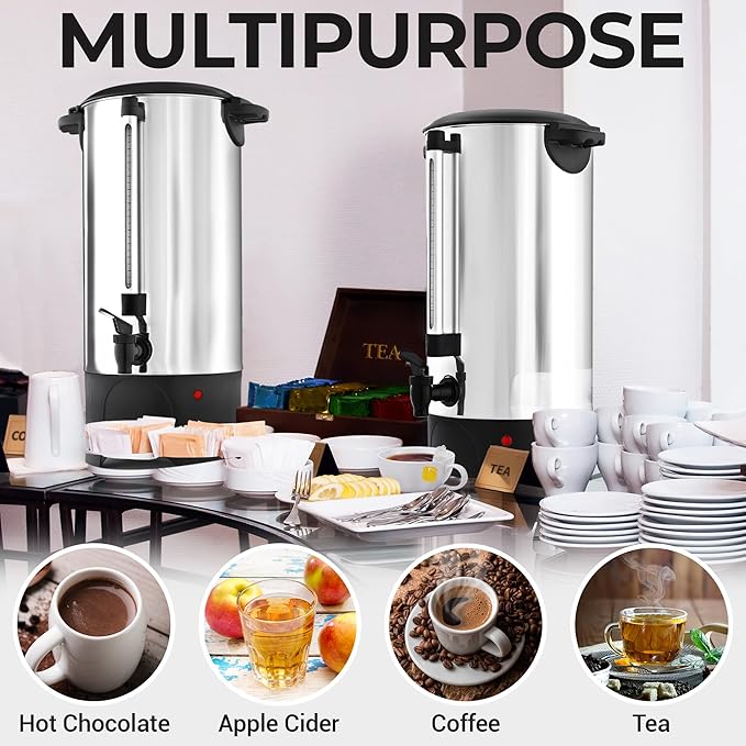 Zulay Commercial Coffee Maker Stainless Steel - Coffee Urn With Twist-Lock Lid & Cool-Touch Handles - Quick-Brewing Coffee Maker With Keep-Warm Mode For Events & Catering - 45 Cup Silver