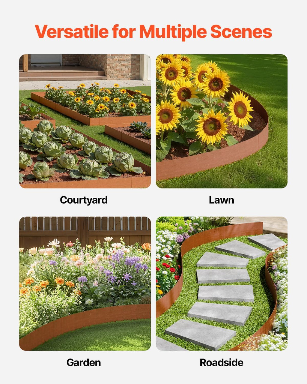 VEVOR Steel Landscape Edging, 6 Packs 40 x 8 in Weather-Resistant & Pre-Rust Metal Landscape Edging, Bendable Garden Edging Border, Shark Spike, Lawn Edging for Flower Bed Yard Pathway Divider
