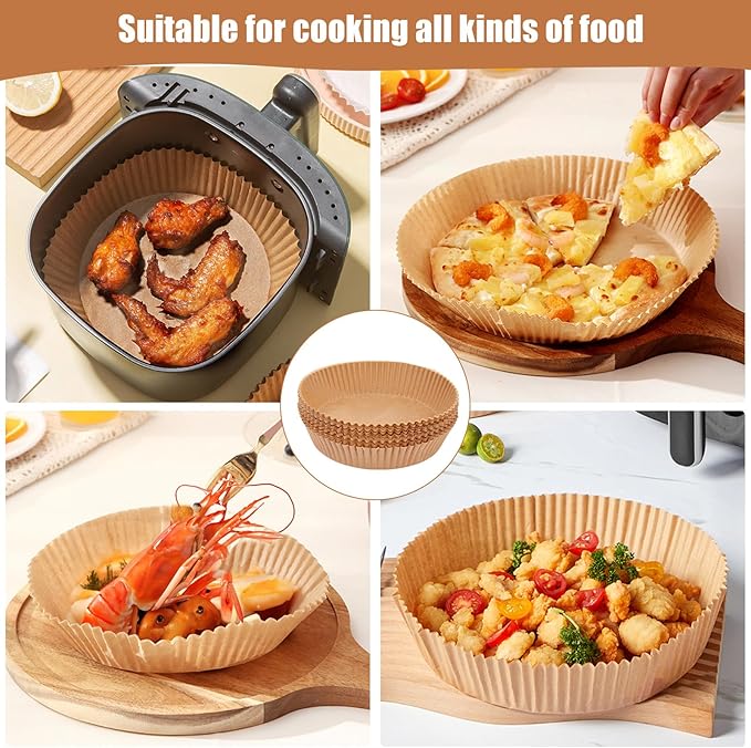 Air Fryer Liners Disposable, 100PCS Non-stick Disposable Airfryer Liners, 6.3 Inch Unbleached Parchment Paper, Round Air Fryer Paper Liners for 2-5QT Air Fryer, Baking, Roasting Microwave
