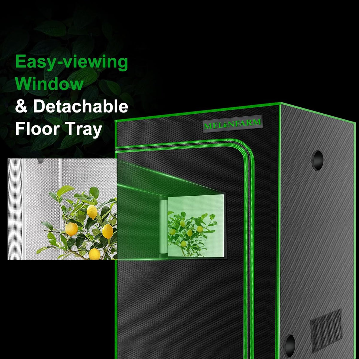 MELONFARM 4x4 Grow Tent, 48"x48"x80'' High Reflective 600D Diamond Mylar Canvas with Observation Window and Floor Tray for Hydroponic Indoor Plant Growing