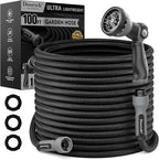 Garden Hose, Flexible Ultra Lightweight Durable, Kink-Free Water Hose with 10 Function Sprayer - Non-Shrinking, Easy to Store, All-Weather, High-Pressure, Black (100 FT)