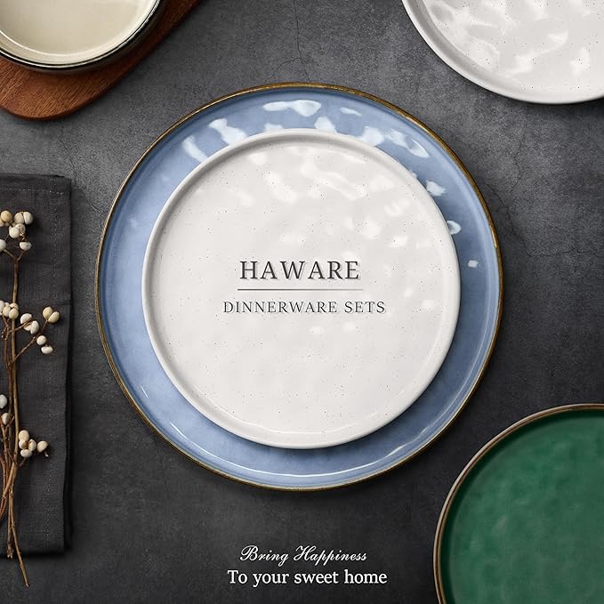 HaWare Dinnerware Sets, 24-Piece Plates and Bowls Set, Stoneware Dish Set for 8, Ceramic Dinnerware for Home Restaurant, Chip and Scratch Resistant, Microwave and Dishwasher Safe, Multicolor