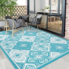 Pauwer Waterproof Outdoor Rug 6x9, Reversible Plastic Straw Patio Camping Rug, Indoor Outdoor RV Mat Carpet for Deck, Camper, Porch, Balcony, Backyard, Picnic, Clover Teal