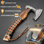 SHINY CRAFTS®- Handmade Viking Axe – Unique Gift for Him Engraved Carbon Steel Hatchet with Leather Sheath for Dad, Husband, Outdoorsman (SCA-03)