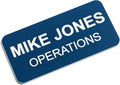 Custom Engraved Name Tag Badges – Personalized Identification with Pin or Magnetic Backing, 1.5 Inches x 3 Inches, Blue/White