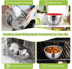 P&P CHEF Mixing Bowl with Airtight Lid Set of 5, 10-Piece Stainless Steel Nesting Salad Bowl Set for Prepping, Mixing and Serving, Size 4.6, 3, 1.5, 1, 0.7 QT, Rimmed Edges & Flat Base, Red