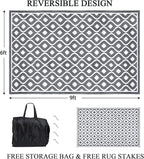 Pauwer Waterproof Outdoor Rug 6x9, Reversible Plastic Straw Patio Camping Rug, Indoor Outdoor RV Mat Carpet for Deck, Camper, Porch, Balcony, Backyard, Picnic, Geometric Grey