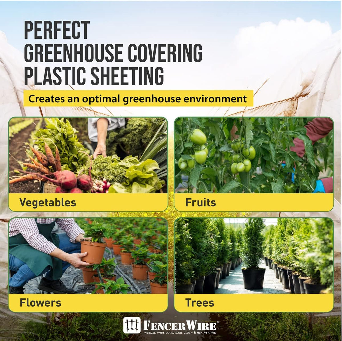 CAPHAUS 6 mil Clear Greenhouse Plastic Sheeting, 4-Year UV Resistant Polyethylene Film, Hoop House Cover for Horticulture, Gardening, Farming and Agriculture, 90% Light Transmittance, 32’ x 50’