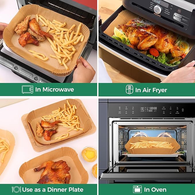 Vailnd Air Fryer Liners Disposable for Ninja DZ071 Foodi 7-QT/Instant Pot VersaZone 9QT/Topzee 11-QT Air Fryer, 100PCS Small Parchment Paper for Divider Basket & 50PCS Large Paper Liners for MegaZone