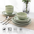 AmorArc Ceramic Dinnerware Sets for 8, 24 Pieces Handpainted Plates and Bowls Set, Scratch Resistant Stoneware Dishes Set, Dishwasher & Microwave Safe, Olive Green