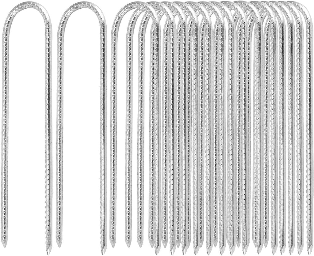 U Shaped Rebar Stakes, ZEONHAK 16 Pack 12 Inches Ground Anchors Tent Stakes, Heavy Duty Trampolines Wind Stakes for Camping Plants Landscape Fabric Stakes Artificial Turf