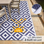 OLANLY Waterproof Outdoor Rug 5x8 ft, Outdoor Plastic Straw Rug for Camping, RV Mat Outside, Indoor Outdoor Carpet for Porch, Deck, Backyard, Balcony, Picnic, Navy & White
