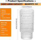 KEMORELA Elegant Highball Glassware Set - 16oz XL Glasses - Mixed Drinks, Iced Coffee, Beer, Juice, Water - Hobnail, Beaded Designs - Set of 4 | Stylish Collection for Any Occasion