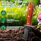Hori Hori Garden Knife, Gardening Tools with Leather Sheath for Weeding, Gardening, Digging, 7” Stainless Steel Blade with Double Cutting Edge, Full Tang Wood Handle with Hanging Hole