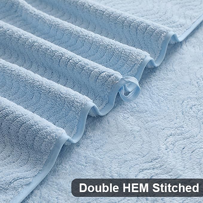 Ultra Soft 8 Piece Textured Bath Towel Set for Bathroom Shower Pool, Kitchen, Quick Dry, Lightweight Highly Absorbent - 2 Oversized Bath Towel Sheets, 2 Hand Towels, 4 Washcloths - Light Blue