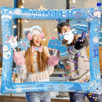 Winter Photo Booth Props Inflatable Frame, 30Pcs Winter Wonderland Photo Props with Inflatable Picture Frame Large for Frozen Holiday Party Selfie Supplies