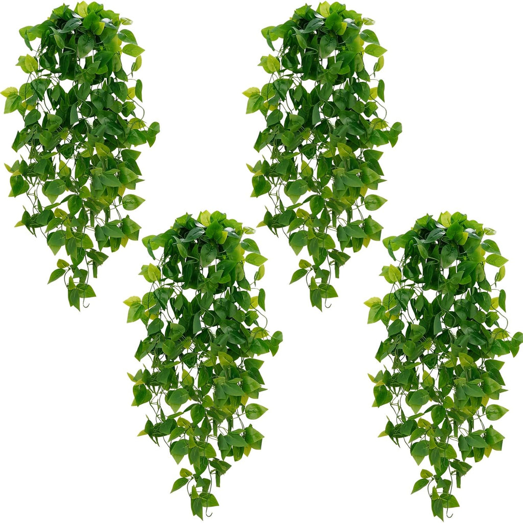 BLEUM CADE Fake Hanging Plants, 4pcs Artificial Hanging Plant, Faux Pothos Vines Hanging Plant Greenery for Wall Home Living Room Indoor Outdoor Decor (No Baskets)
