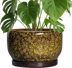 SQOWL 10 Inch Plant Pot - Ceramic Flower Pots with Drainage Hole and Saucer, Ceramic Planter for Indoor Plants Outdoor, Decorative Round Large Planter, House Decor, Gifts for Women Men, Yellow