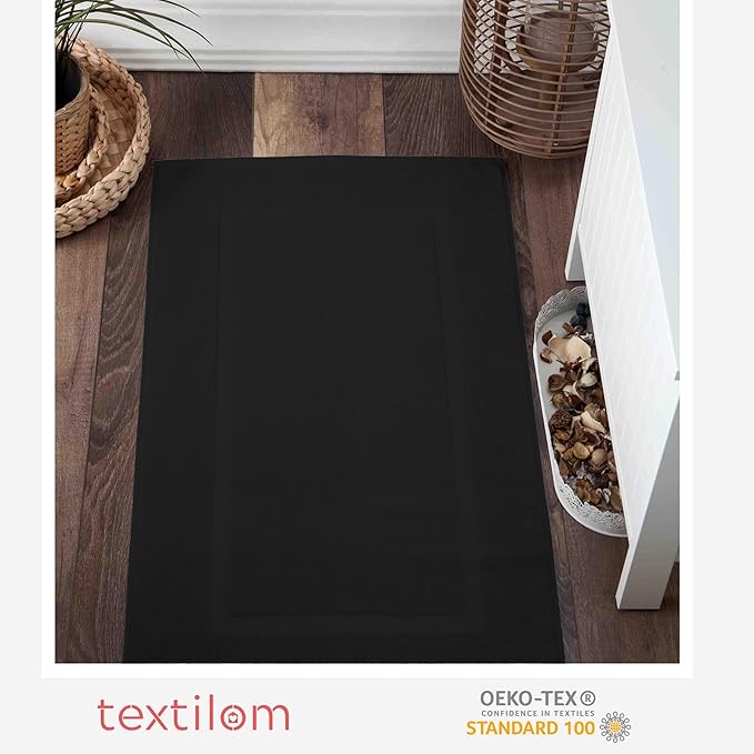 TEXTILOM Luxury 2 Pack Banded Cotton Bath Mats for Bathroom Floor [ Hotel, Spa, Tub, Shower Bath Mat Floor Towel Set ], Machine Washable & Soft & Absorbent & Quick Dry (20''x34'')- Black