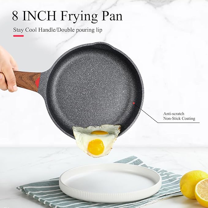 Vinchef 8" Non Stick Frying Pans, Skillet with Lid Used for All Stoves, Induction Non Toxic Cookware, Cooking Pans Nonstick Capable of Kitchen
