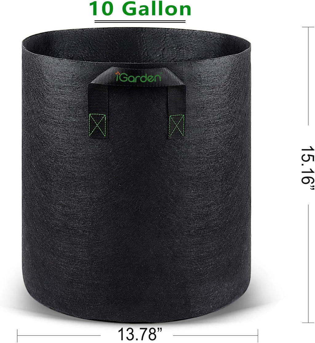Grow Bags Tall, 10 Gallon Grow Pots 6 Pack with Handles, Heavy Duty 320G Thickened Nonwoven Fabric Plant Bag for Vegetables, Black