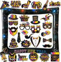 2026 New Year Photo Booth Inflatable Frame Kit, 30Pcs Colorful Neon New Years Photo Booth Props with Inflatable Picture Frame for New Year Eve Party Selfie Props Supplies