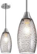 EDISHINE Pendant Light Fixture, Handcrafted Art Glass Hanging Light, Hardwired Ceiling Light with Grey Seed Glass Shade, Adjustable Brushed Nickel Rods, E26 Base, Pendant Lamp for Kitchen Bathroom Bar