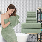 Green Bath Towels Set of 8, Quick Dry Bathroom Towel Textured,2 Oversized Bath Sheets/2 Hand Towels/4 Washcloths,Microfiber Shower Towels Large Ultra Soft Hotel Absorbent Towels For Bathroom Spa Gym