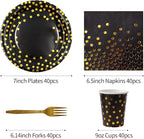 160 Pcs Black and Gold Paper Plates, Forks and Cups Party Supplies, Disposable Paper Dessert Cake Plates Tableware Supplies for Birthdays, Graduations, Weddings, Holidays (40 Guests)