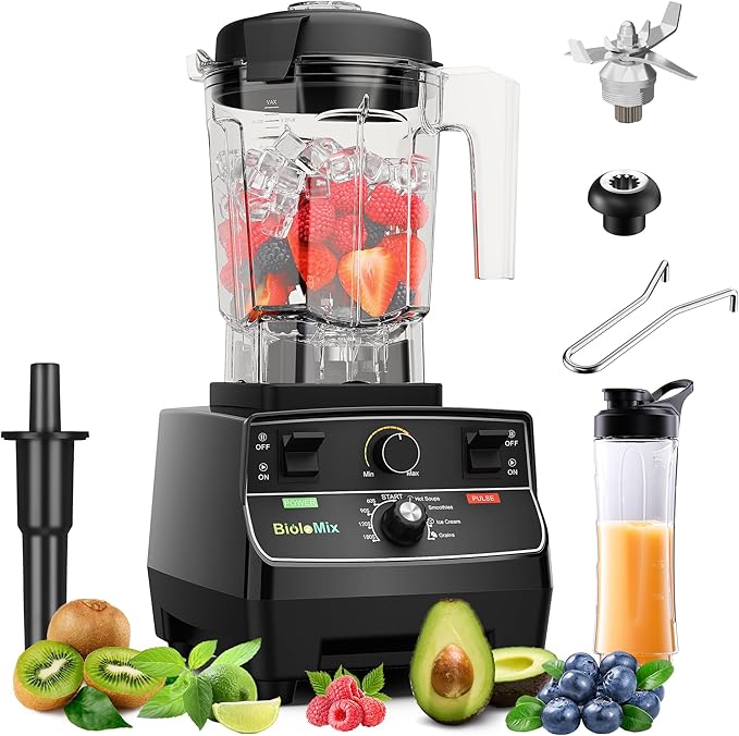 Biolomix Professional Smoothie Blender, Countertop Blender,Commercial Blender 2200W High Power with 68oz Pitcher, Smart Presets,blenders for kitchen for Ice, Soup,Frozen Dessert(with Extra Parts)