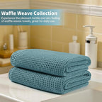 Microfiber Waffle Bath Towels, 4 Pieces, Soft, Absorbent, Fast Drying, Lint Free (Green)