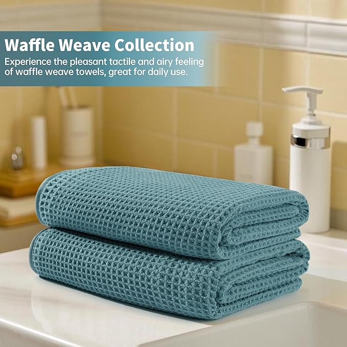 Microfiber Waffle Bath Towels, 4 Pieces, Soft, Absorbent, Fast Drying, Lint Free (Green)