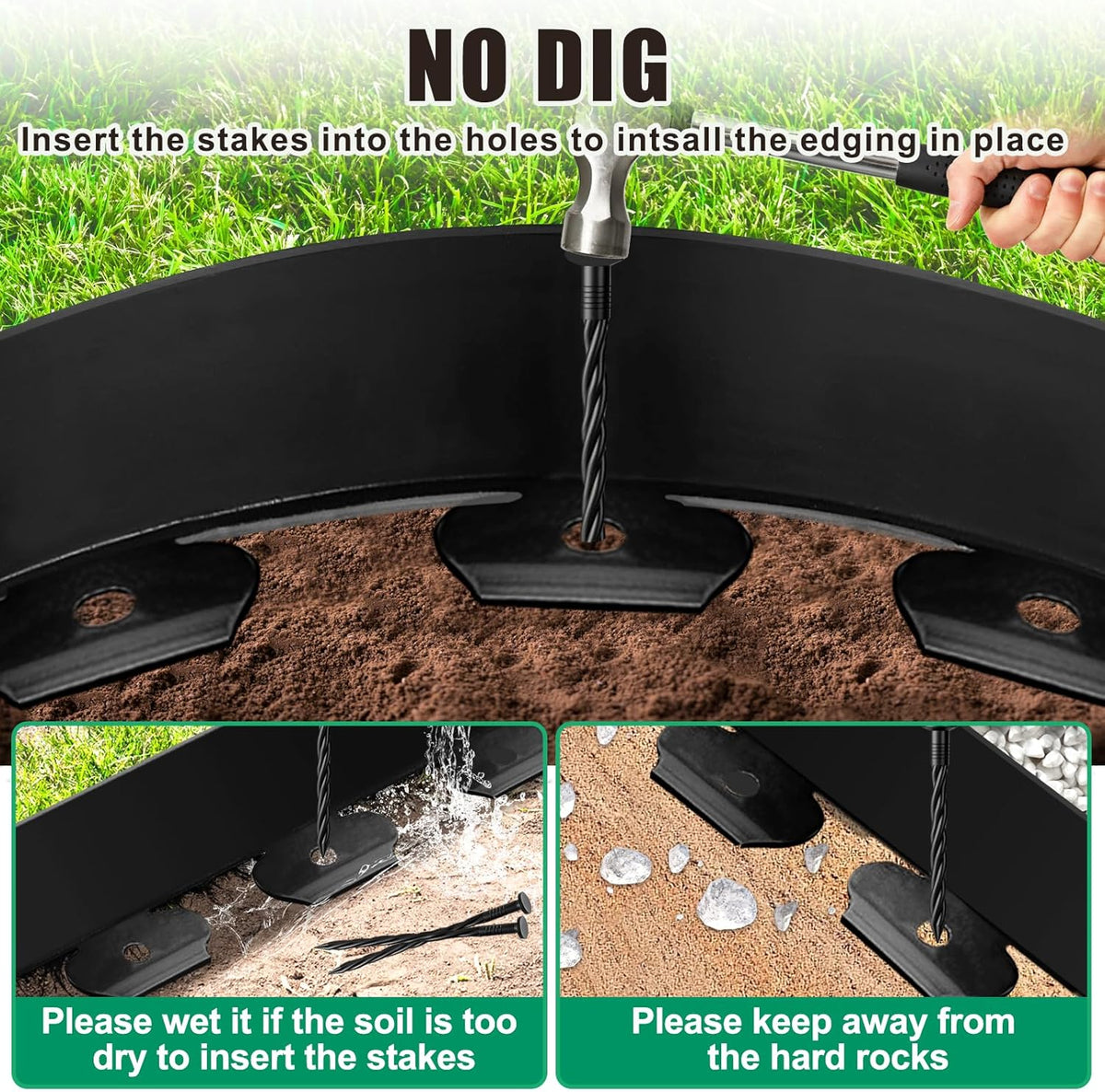 Landscape Edging Border - 4” x 20’ Edging for Landscaping with 30 Stakes, 0.15" Thick No Dig Lawn Edging for Garden Border, Flexible Flower Bed Edging Borders with Connector for Yard, Walkway