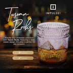 IMPULSE! Tuscan Rocks Glass Set - Purple, Dishwasher Safe, Chic Vintage Style - 8 oz - Ideal for Gin, Mixed Cocktails, Bourbon, Margaritas, Soft Drinks, Beer, Water - Mexican Style Glasses - Set of 4